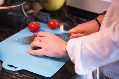 High angle view of woman preparing food