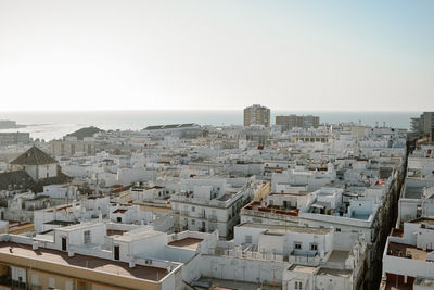 High angle view of townscape against clear sky