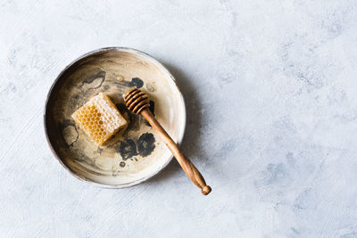 High angle view of drink in bowl against white background