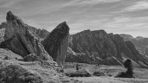Scenic view of rocky mountains against sky