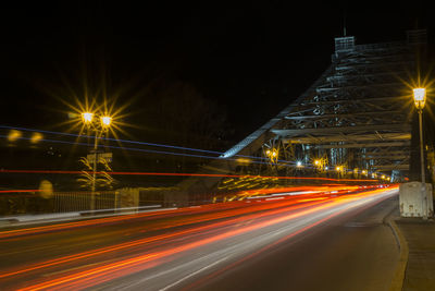 Light trails on road at night