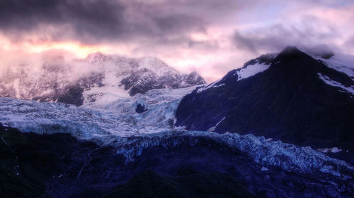 Scenic view of snowcapped mountains against sky