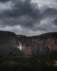 Scenic view of mountain against cloudy sky