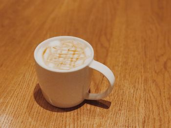 High angle view of coffee on table