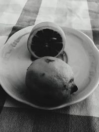 High angle view of fruits in bowl on table