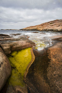 View of water flowing through rocks