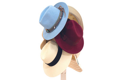 High angle view of hat on white background