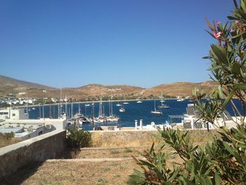 Scenic view of calm sea against clear sky