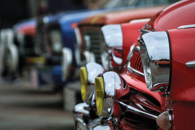 Close-up of vintage cars