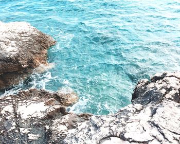 High angle view of rocks in sea