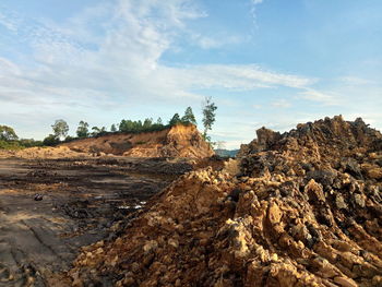 Rock formations on landscape against sky