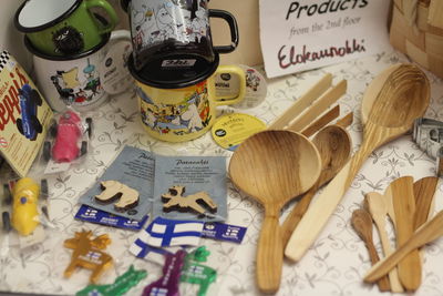 Close-up of group of objects on table