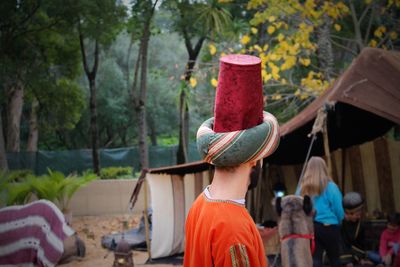 Rear view of woman in traditional clothing