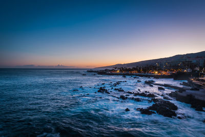 Scenic view of sea against sky during sunset