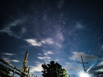 Low angle view of silhouette trees against sky at night