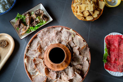 High angle view of food on table