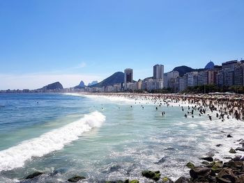 Leme beach and christ the redeemer, copacabana and mountains of ipanema, rio de janeiro