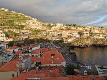 High angle view of townscape against sky