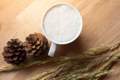 High angle view of coffee on table