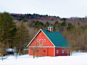 Red barn in the winter