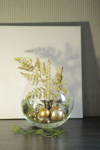 Close-up of christmas decoration on table