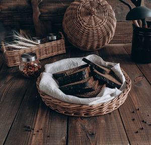 High angle view of wicker baskets