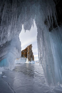 Scenic view of frozen sea during winter