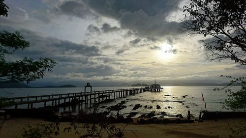 Scenic view of beach against sky during sunset