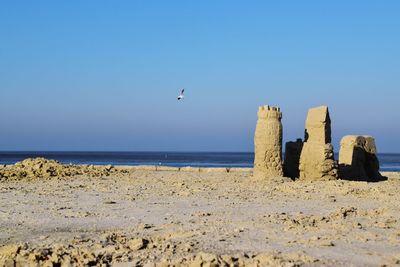 Scenic view of beach against clear sky