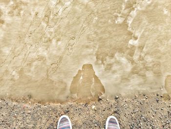 Low section of man standing by water