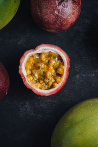 High angle view of fruits on table