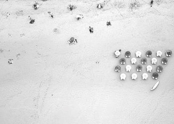 High angle view of umbrellas on beach 