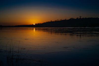 Scenic view of lake against sky during sunset