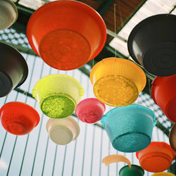 High angle view of multi colored umbrellas