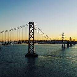 View of suspension bridge at sunset