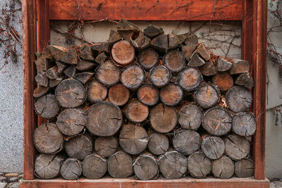 Firewood stacked on the wall