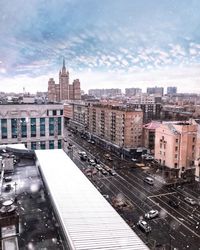 Cityscape against sky during winter