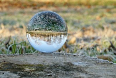 Close-up of crystal ball on field