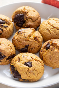 Close-up of cookies in plate