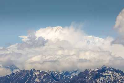 Scenic view of snowcapped mountains against sky