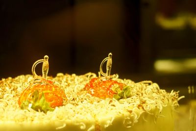 Close-up of fruits served in plate