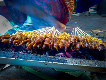 High angle view of meat for sale at market