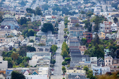 High angle view of buildings in city