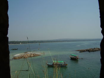 High angle view of boats in sea