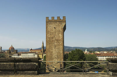 Old building in city against clear sky