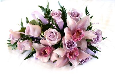 Close-up of rose bouquet against white background