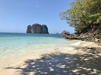 Scenic view of sea against clear sky