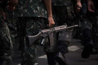 Brazilian army soldiers during military parade in celebration of brazil independence