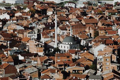 High angle view of buildings in city