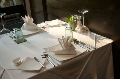 Dinner set on the table in restaurant 